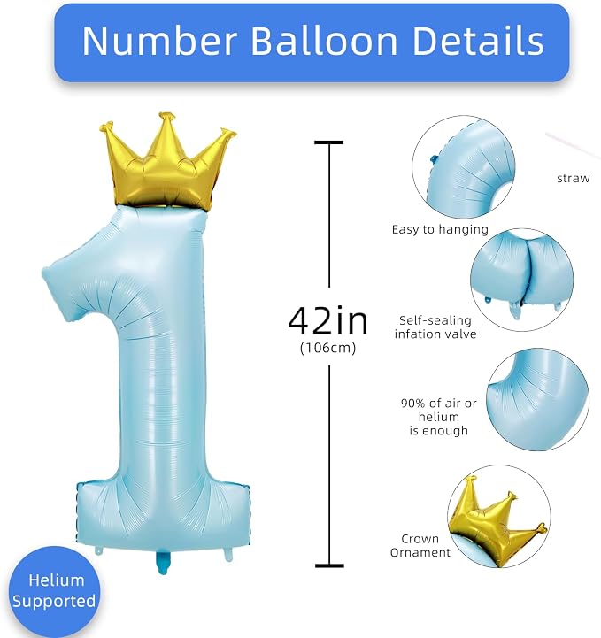 AULE 40 Inch Big Light Blue 1 Balloon Number - Image 2