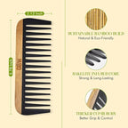 OBW Bamboo Wide Tooth Comb – Detangler for Curly, Thick & Natural Hair – Dimensions: 5.8x2.1 in, 1.1 oz - Lightweight & Durable Bakelite-Infused Comb for Men & Women – Anti-Frizz Hair Tool by ORW