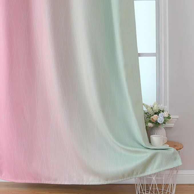 Sage Green and Pink Ombre Blackout Curtains 72 Inches Length - Image 6