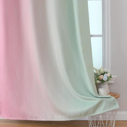 Sage Green and Pink Ombre Blackout Curtains 72 Inches Length - Image 6