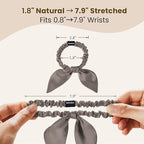 THXSILK 100% Mulberry Silk Bow Scrunchies 3-Pack, 22 Momme Mulberry Silk Hair Ties for Women, Cute Bunny Ear No Damage Ponytail Holders, Fashion Hair Accessories for Girls(S, Dark Grey)