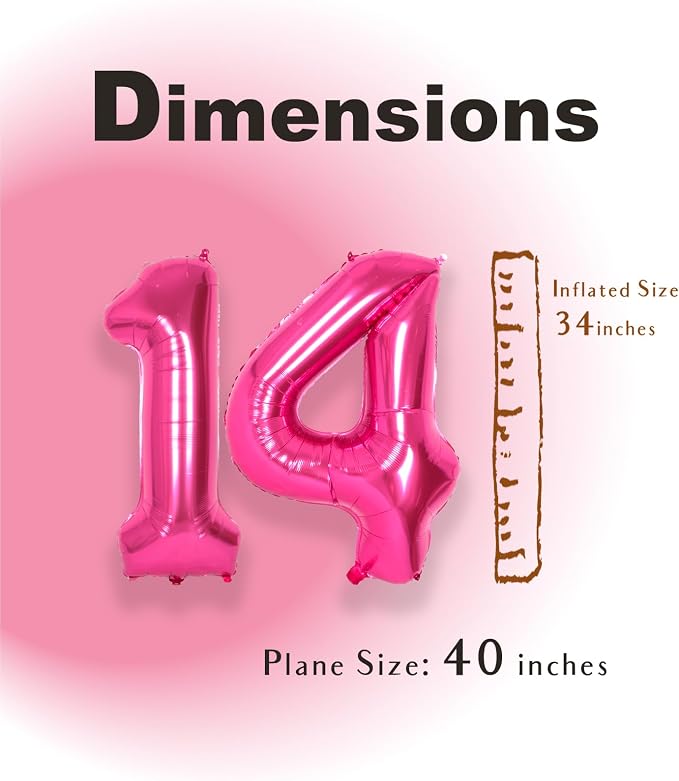 SUWEN 40 Inch Hot Pink Large 14 Number Balloons Big Foil Helium Number Balloons - Image 4