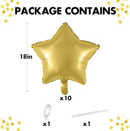 Metal Gold Star Balloons, 18 Inch 10 Pcs Metallic Gold Star Shape Foil Balloon - Image 2