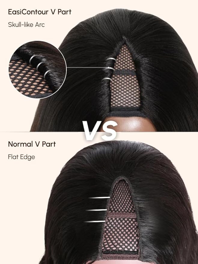YIROO EasiContour V Part Wigs Human Hair Yaki Straight Human Hair Wigs No Leave Out Glueless Upgraded U Part Wigs for Women V Shape Clip in Vpart Wig No Sew in No Glue Beginner Friendly 22 inch