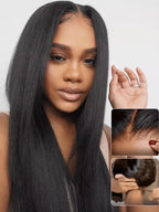 Julia Hair No Slip Yaki Straight 7x5 Lace Closure Glueless Drawstring Wig Flexible Mesh Cap Bye-Bye Slip Pre Cut HD Lace Front Pre Everything Bleached Knots Wear and Go Wig,Zero Slip Hold 26 Inch