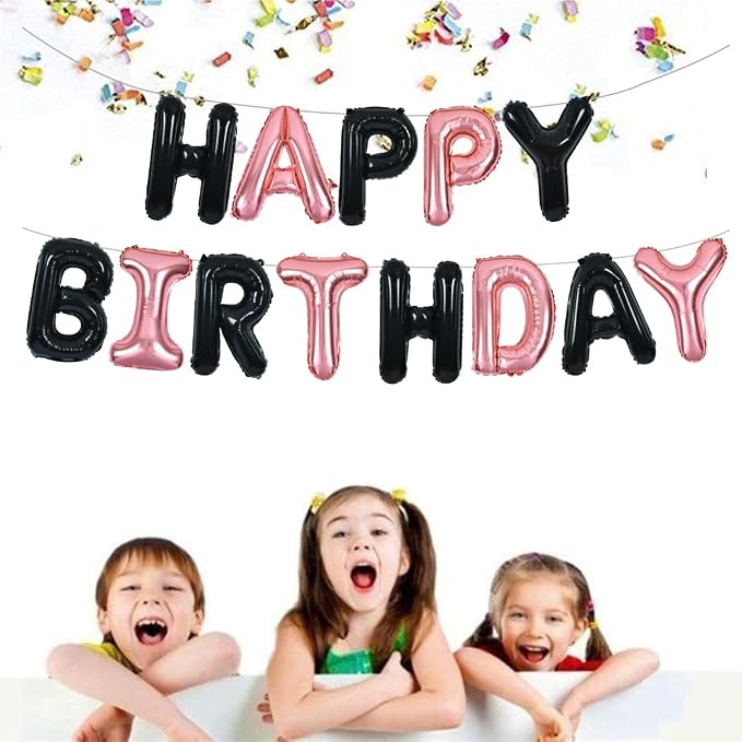 TONIFUL Black Rose Gold Happy Birthday Balloons Banner 16 Inch Mylar Foil - Image 6