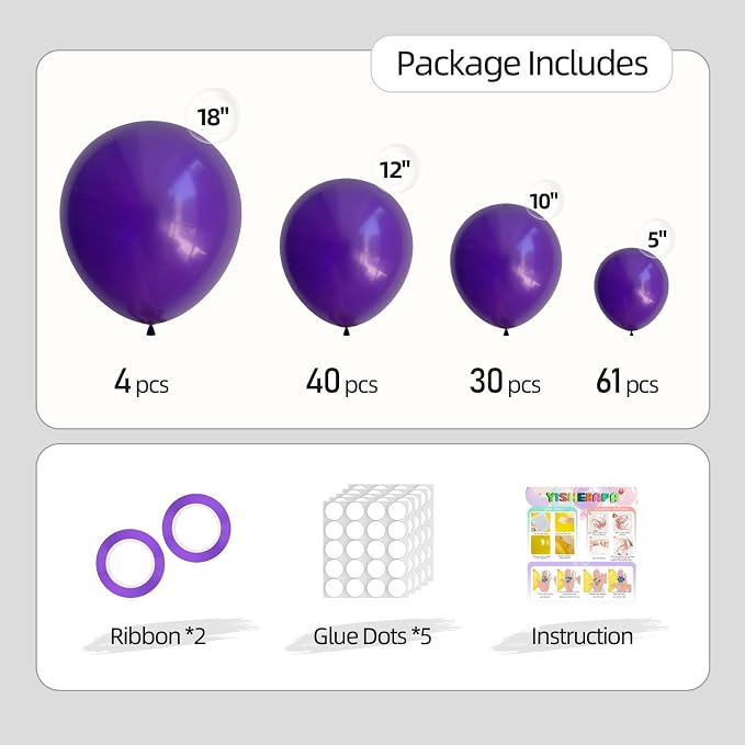 Purple Balloons Different Sizes 135pcs 18 12 10 5 Inch Dark Purple Balloon Arch - Image 2