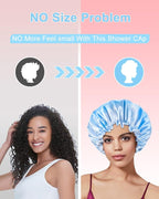 Aquior Shower Caps, Reusable Shower Cap for Women, Double Layer Waterproof Hair Cap, Large Size for All Hair Lengths,for Girls Spa Home Salon Use (Pink Cloud)