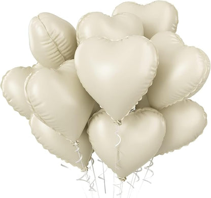 Cream Heart Balloons, 18inch Beige Foil Valentine Balloons by BIAPIAN