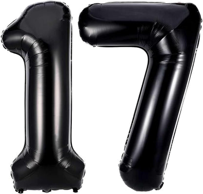 Black 17 Number Balloons, 40 Inch Giant Number 17 Balloons Foil Mylar Helium by Lovoir