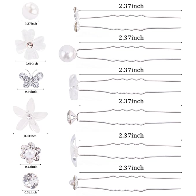 CUBACO 42PCS Wedding Hair Accessories Pins for Women,silver Pearl Flower Rhinestone Hair Clip Bridal Pins Decorative for Brides Bridesmaids, Gift for Girls