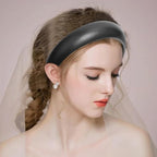 Wide Headbands for Women,2PCS Soft Leather Padded Headband Black Sliver,Fashion Dressy Head Band Comfortable Hairbands for Daily Prom Party Head Accessories