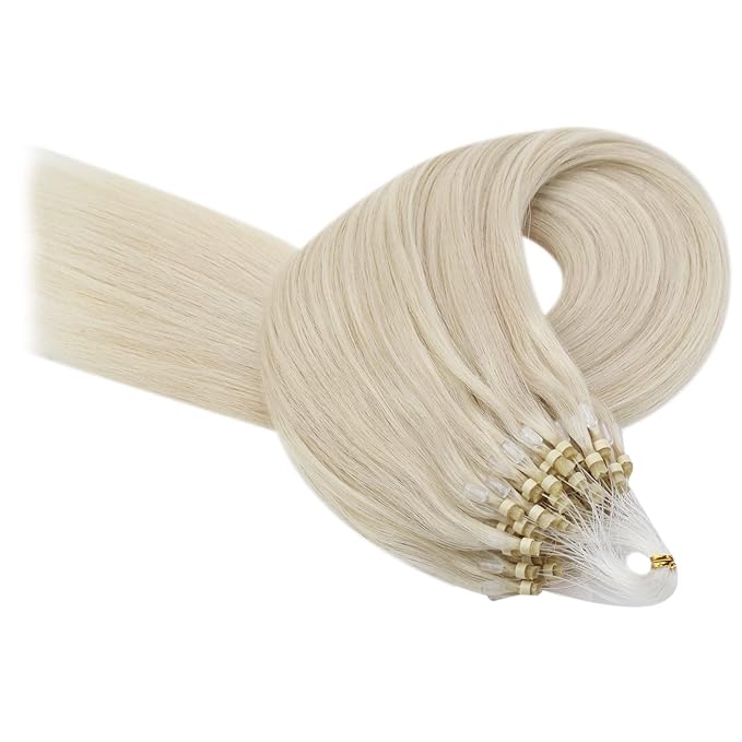 YoungSee Micro Bead Hair Extensions Real Human Hair Blonde 16 Inch Micro Link Hair Extensions Human Hair Platinum Blonde 50g Beaded Hair Extension Blond 50s Cold Fusion Hair Extension 50g for Girls