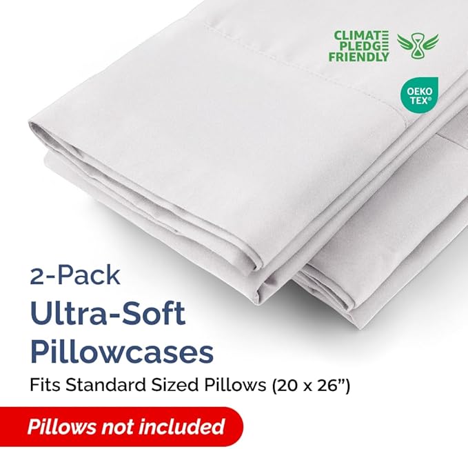 Standard Pillow Cases - 2 Pack - Super Soft Pillowcase Covers - Envelope Enclosure - Hotel Quality Pillow Protectors - Wrinkle Free, Fade & Stain Resistant - Machine Washable - 20" x 26" (French Grey)