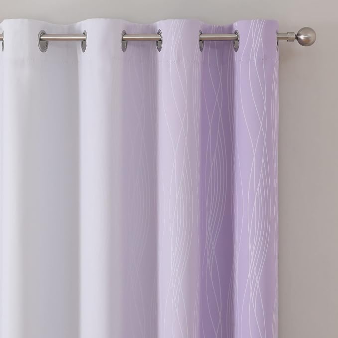 Lilac and Greyish White Blackout Curtains 45 Inch Length, Light Blocking - Image 4