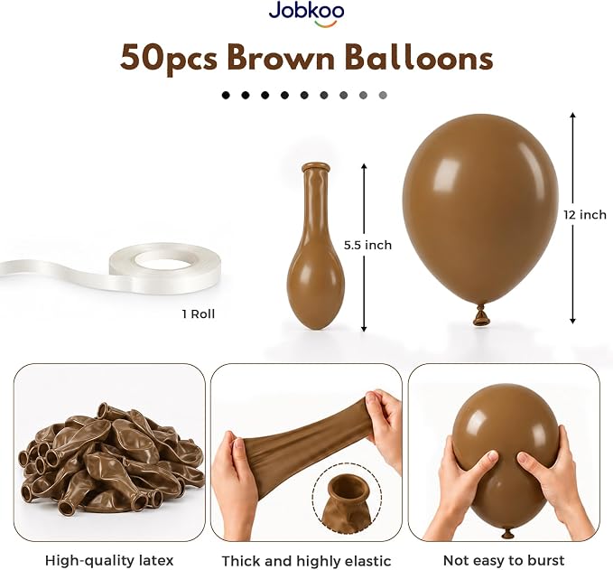 Jobkoo Brown Balloons 12 Inch, Light Brown Coffee Neutral Latex Balloon | Matte - Image 2