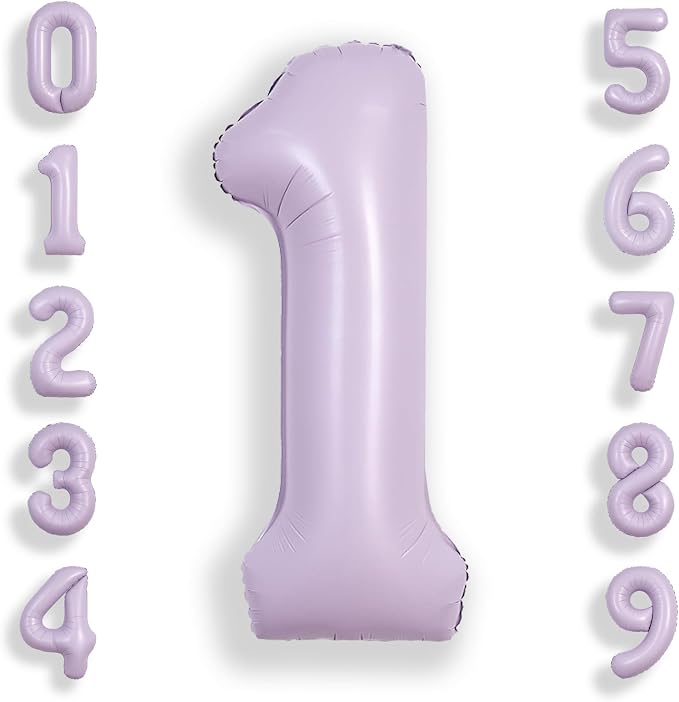 SUWEN 40 Inch Light Purple Lavender Big 1 Balloon Number Foil Helium 0-9 | 1st by SUWEN