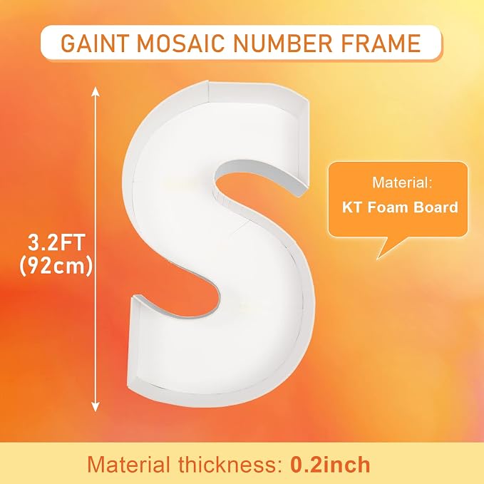 Marquee Letters 3FT Tall Mosaic Balloon Frame Pre-Cut Foam Board Letter S | - Image 2