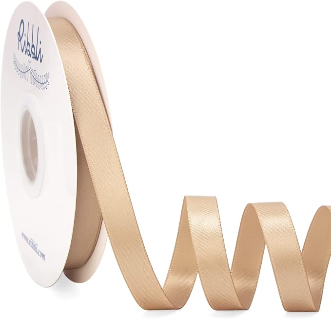 Ribbli Champagne Gold Satin Ribbon Double Faced Satin 1/2 inch x Continuous 50 by Ribbli