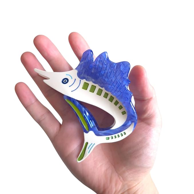 Novelty Sailfish Hair Clips,Cute Acetate Hair Clip,Big Claw Clips for Women,Blue