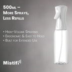 Mistifi Continuous Mist Spray Bottle – Ultra Fine Refillable Water Mister for Hair, Plants, Cleaning, Skincare, Salon & Home Use　(500ml 2Pcs, Transparent bottle)