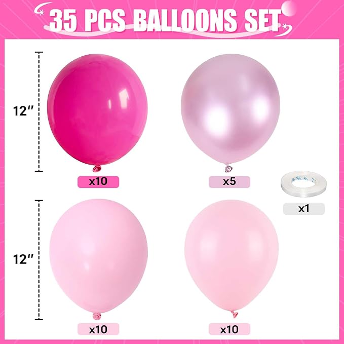HILAVO Pink Mixed Balloons Set, 12 Inch Hot Pink Pastel Light Baby Pink - Image 2