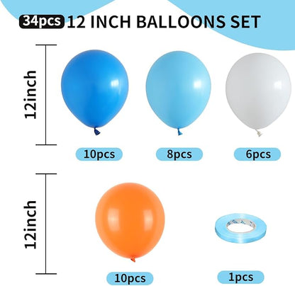 Orange and Blue Balloons, 12 Inch Orange and Dark Light Blue Latex Balloons - Image 2