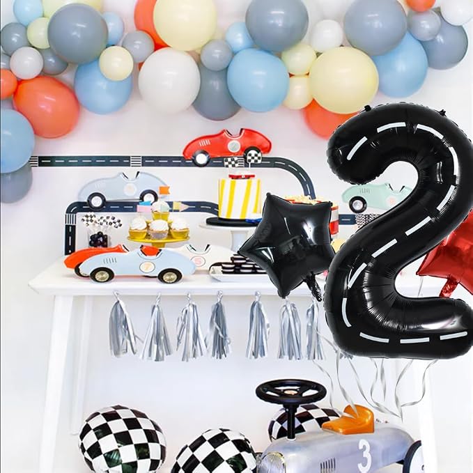 TONIFUL 40 Inch Race Car 2nd Birthday Racetrack Number 2 Black Wheel Tire Black - Image 5