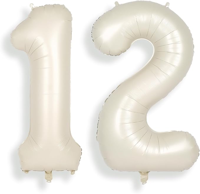 SUWEN 40 Inch Cream White Large 12 Number Balloons Big Foil Helium Number by SUWEN
