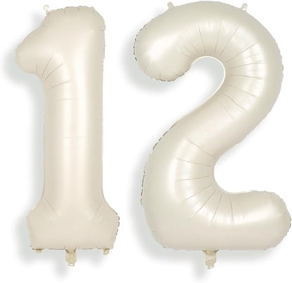 SUWEN 40 Inch Cream White Large 12 Number Balloons Big Foil Helium Number by SUWEN