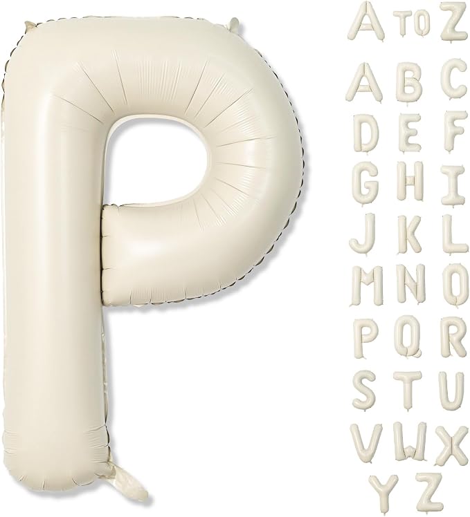Giant Alphabet P Foil Name Balloons, Cream Ivory White Inflatable Word Balloons by Lingqiang