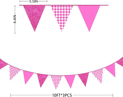 Hot Pink Buffalo Plaid Party Decorations Pennant Banner Flag Hot Pink Glitter - Image 2