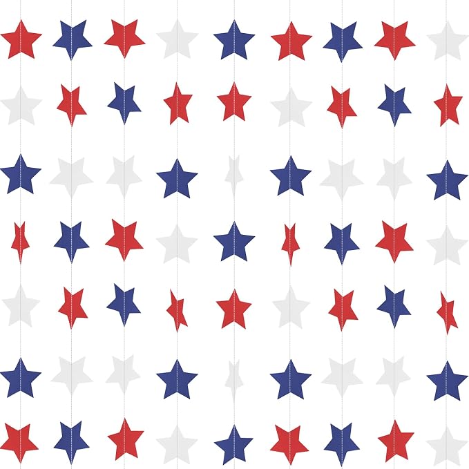 Patriotic Star Garland Red White and Blue Banner Streamers - 59 FT 6 Strands - by PatiCool