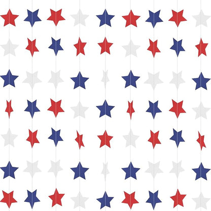 Patriotic Star Garland Red White and Blue Banner Streamers - 59 FT 6 Strands - by PatiCool