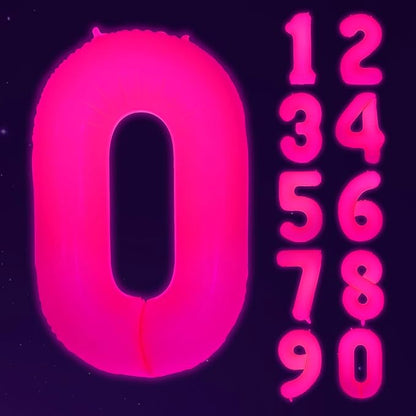 Mega-L Glow in The Dark Party Supplies, 40 Inch Fuchsia Number 0 Balloon | Glow by Mega-Loopolis