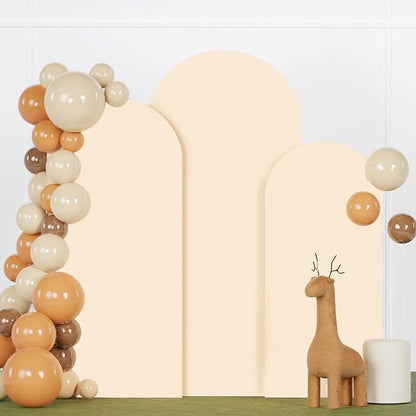 FANPROMS Beige Arch Backdrop Cover Set of 3 Wedding Arch Cover 4x5x6FT Round by FANPROMS