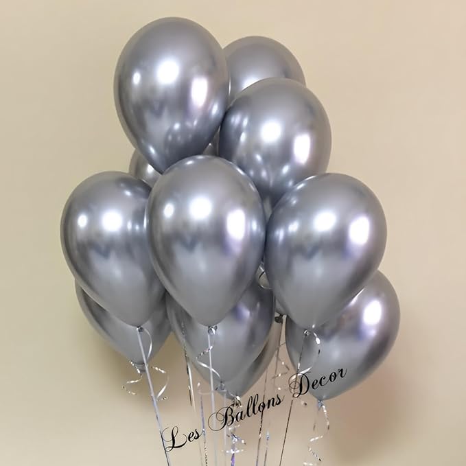 Voircoloria 110pcs Metallic Silver Chrome Latex Party Balloons, 12inch | - Image 4