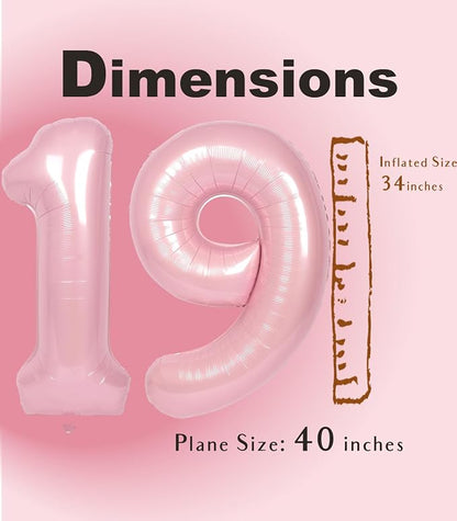 SUWEN 40 Inch Pink Large 19 Number Balloons Big Foil Helium Number Balloons 0-9 - Image 5