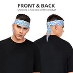 Boys Girls Sports Sweat Band, Multipurpose Long Head Ribbon for Sports Workout Spa, Fashion Light Blue Animal Cow Print Headdress Hand Decor