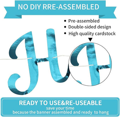 BEISHIDA Bright Lake Blue Happy Birthday Banner Party Decoration NO DIY | - Image 3