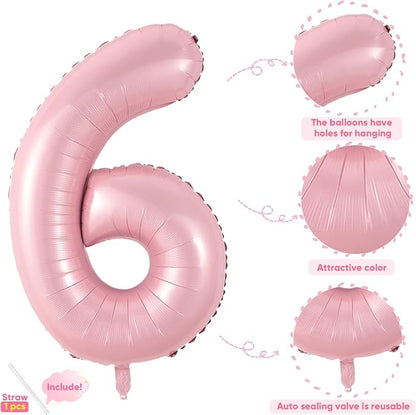 Light Pink 6 Balloon, 40 Inch Large Pastel Pink Foil Helium Number Balloons 0-9 - Image 3