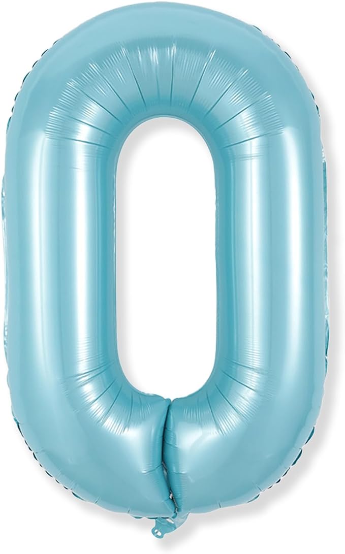 40 Inch Pastel Blue Number 0 Balloons, Giant Self Inflating Foil Number Balloon by Isndare