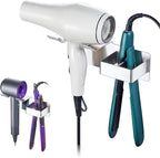 Hair Dryer Holder, Hair Straightener Holder Wall Mount, Hair Tool Organizer, Hairdryer and Straightener Holders, Adhesive Hair Tool Storage for Blow Dryer, Curling Iron, Flat Iron Stand (Silver)