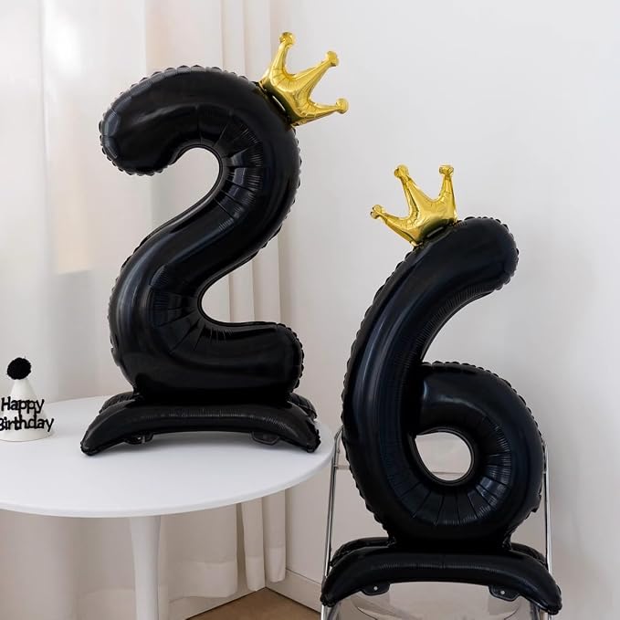 Black Crown Number 6 Balloon Standing Black Princess Digital 6 Foil Balloon | - Image 5