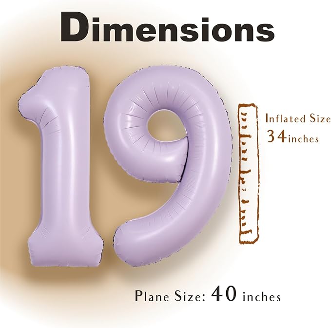 SUWEN 40 Inch Light Purple Lavender Big 19 Balloon Number Foil Helium 0-9 | - Image 2