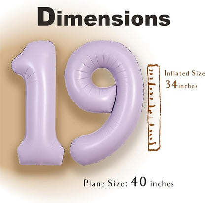 SUWEN 40 Inch Light Purple Lavender Big 19 Balloon Number Foil Helium 0-9 | - Image 2