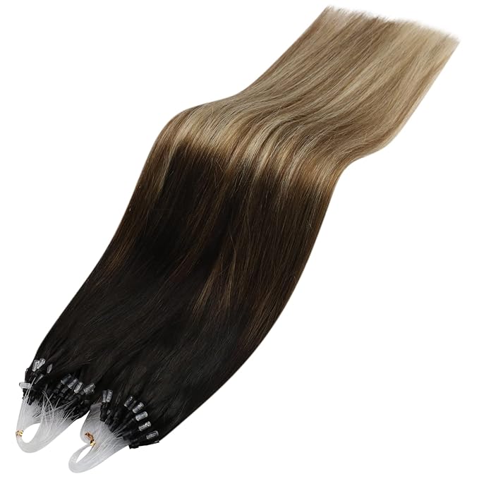 YoungSee Microlink Hair Extensions Balayage Micro Link Hair Extensions Human Hair Dark Brown Ombre Browns with Blonde Microbead Extension Human Hair Long Hair 24In 50g 50s Straight Hair Extension
