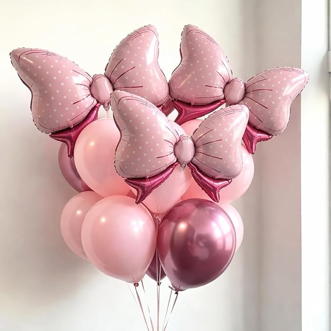 Pink Bow Balloons Different Sizes - Image 4