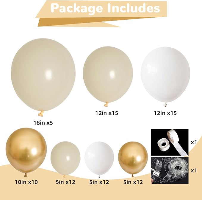 HILAVO White and Gold Balloon Arch Kit Nude White Beige Balloon Garland - Image 2