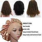 VEYRNEIC Hair Satin Bonnet for Sleeping Shower Caps Silk Chemo Caps with Wide Elastic Band Night Sleep Cap Bonnets for Black Women Braids with Satin Storage Bag (Gold)